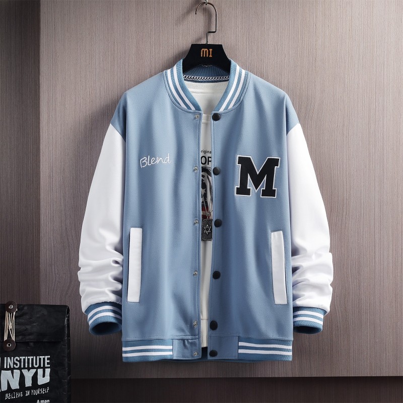 Big M Letter Print Hip Hop Patchwork Baseball Jackets Mens Letter Print Bomber Jackets Men Spring Oversized Streetwear Coats