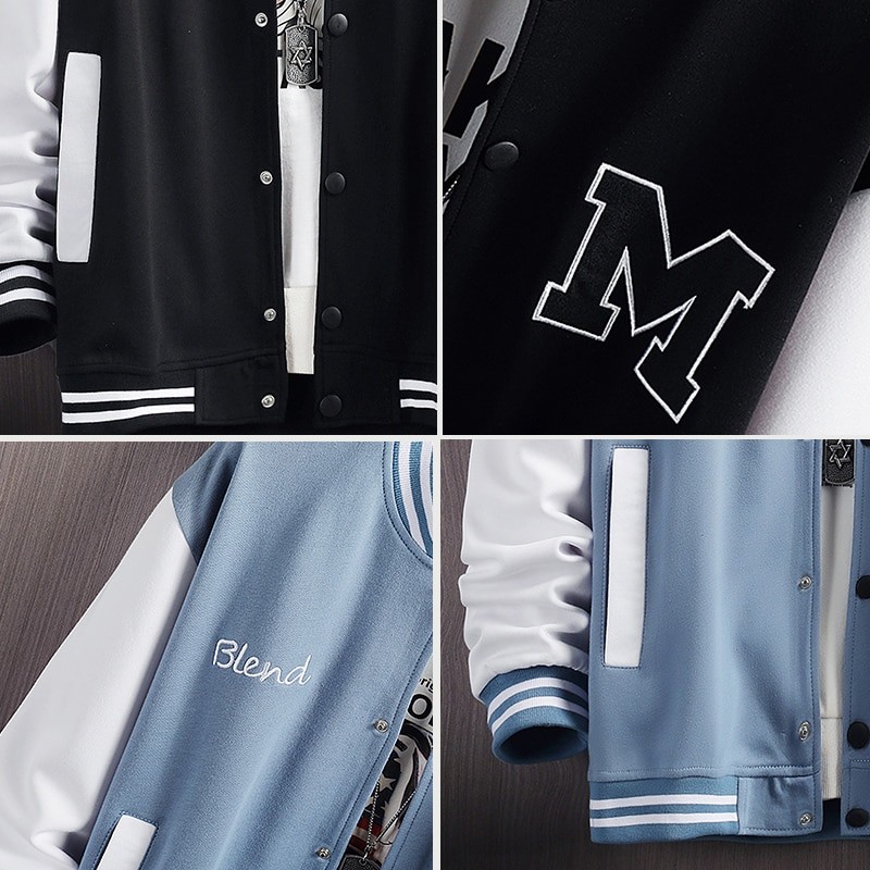Big M Letter Print Hip Hop Patchwork Baseball Jackets Mens Letter Print Bomber Jackets Men Spring Oversized Streetwear Coats