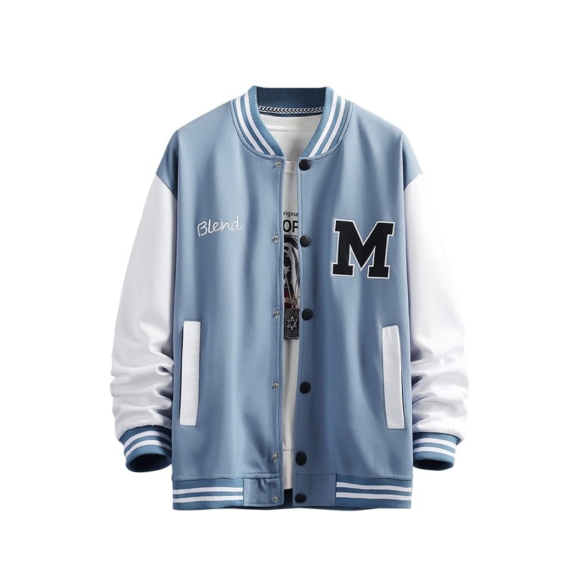 Big M Letter Print Hip Hop Patchwork Baseball Jackets Mens Letter Print Bomber Jackets Men Spring Oversized Streetwear Coats