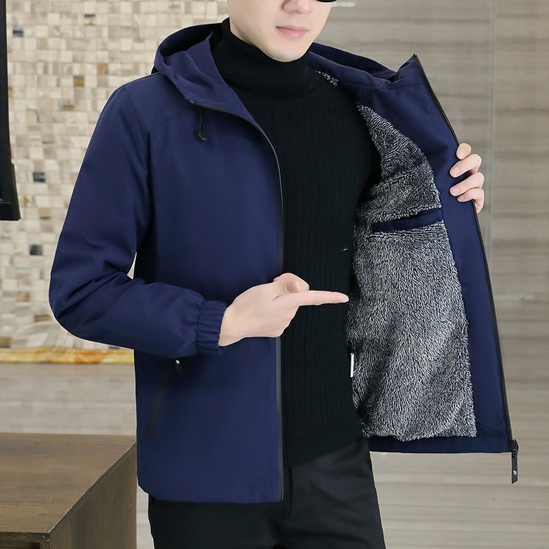 LUKER CMSS Spring Autumn Men Hooded Jacket Male Outwear Thermal Fleece Thick Warm Windbreaker Jacket Men Fashion Casual Coat 5XL