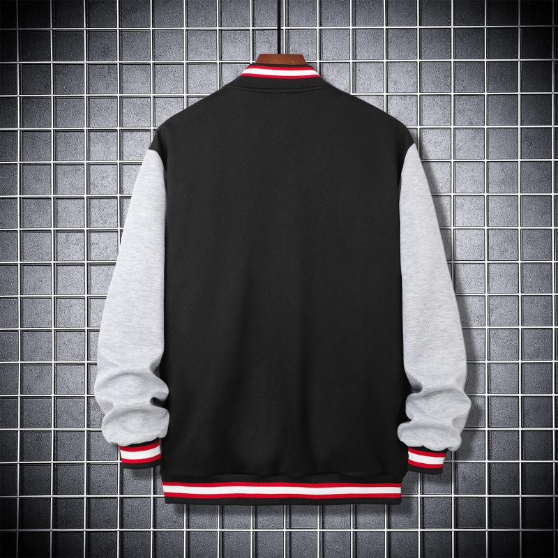 Men Letter Graphic Striped Trim Colorblock Varsity Jacket Without Tee