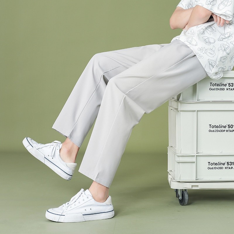 CAAYU Men Wide Leg Pants 2022 New Casual Light Weight Joggers Trousers Streetwear Hiphop Cold Feeling Comfortable Home Pants Men