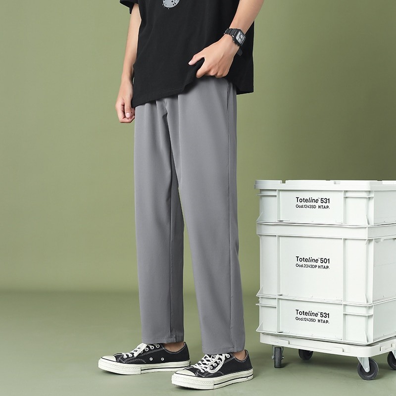 CAAYU Men Wide Leg Pants 2022 New Casual Light Weight Joggers Trousers Streetwear Hiphop Cold Feeling Comfortable Home Pants Men