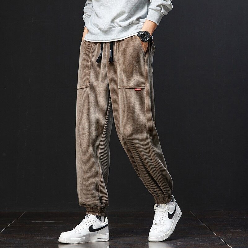 APPEARWAY Spring Summer Men Corduroy Pants Casual Jogging Sweatpants Hip-hop Solid Street Pants Male Baggy Joggers Size 8XL