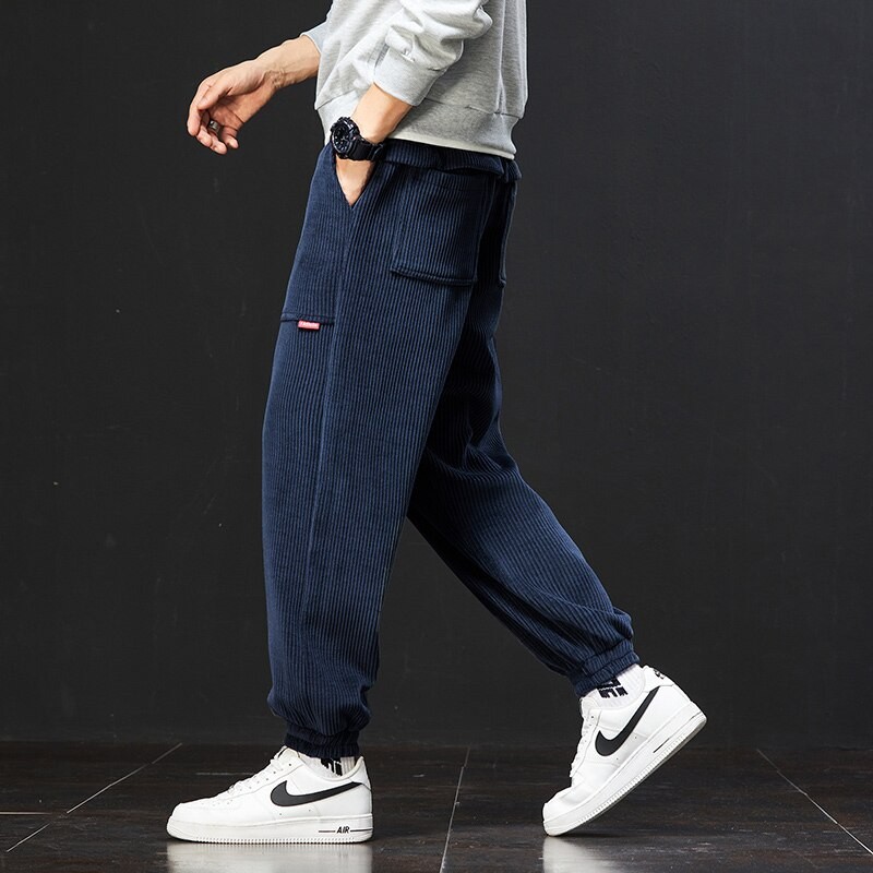 APPEARWAY Spring Summer Men Corduroy Pants Casual Jogging Sweatpants Hip-hop Solid Street Pants Male Baggy Joggers Size 8XL