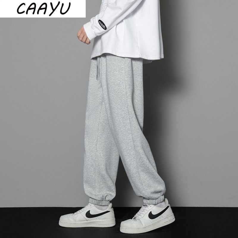 CAAYU Casual Sports Pants Mens 2022 Autumn Loose Gray Baggy Pants Jogger Hombre Fashion Knitted Pants Basketball Sweatpants Mens