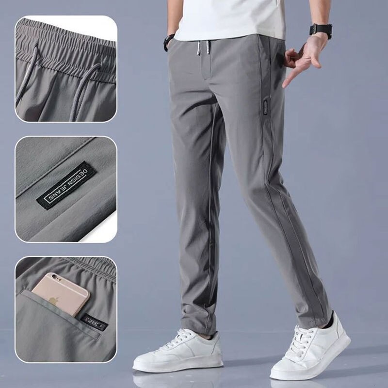 MenÃ¢â‚¬Ëœs Fast Dry Stretch Pants Solid Color Mid-Waist Loose Breathable Straight-Leg Casual Pants Thin Quick-Drying Sports Pants