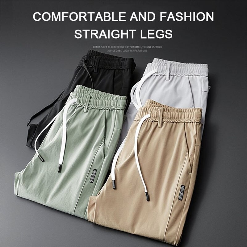 MenÃ¢â‚¬Ëœs Fast Dry Stretch Pants Solid Color Mid-Waist Loose Breathable Straight-Leg Casual Pants Thin Quick-Drying Sports Pants