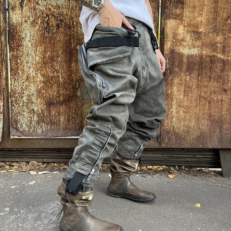 PFHQ 2023 Spring Retro Men's Drawstring Many Pockets Baggy Cargo Pants Personality Loose Elegant Trendy Overalls Casual Trousers