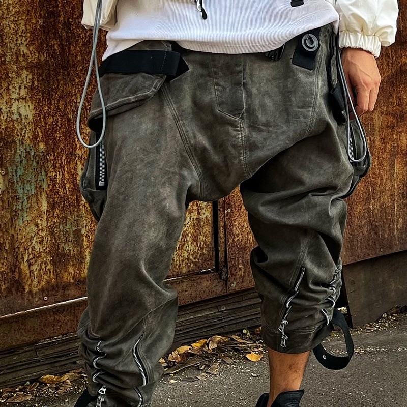 PFHQ 2023 Spring Retro Men's Drawstring Many Pockets Baggy Cargo Pants Personality Loose Elegant Trendy Overalls Casual Trousers