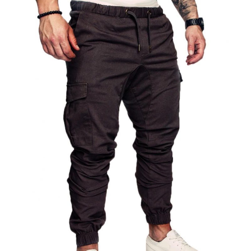 Dropshipping!New Fashion Men Jogger Pants Casual Solid Color Pockets Waist Drawstring Ankle Tied Skinny Cargo Pants Size XS-4XL