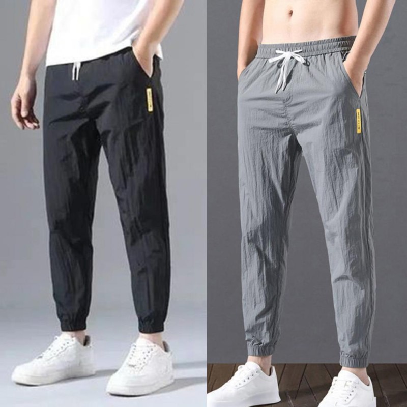 Men Sweatpants Spring Mid-waisted Elasticity Loose Breathable Trousers Daily Wear Drawstring Cropped Nine-pants Everyday Life
