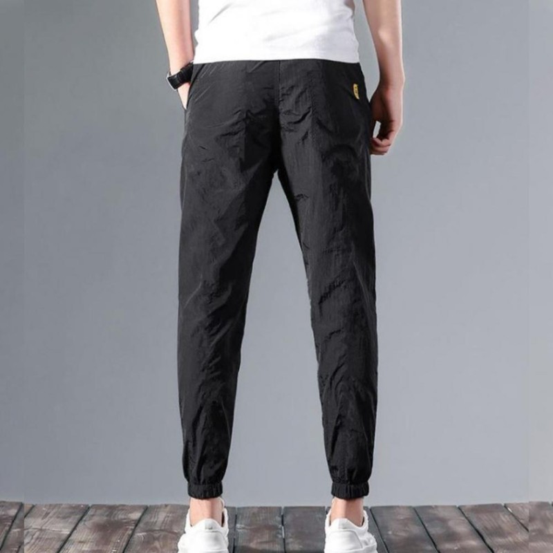 Men Sweatpants Spring Mid-waisted Elasticity Loose Breathable Trousers Daily Wear Drawstring Cropped Nine-pants Everyday Life