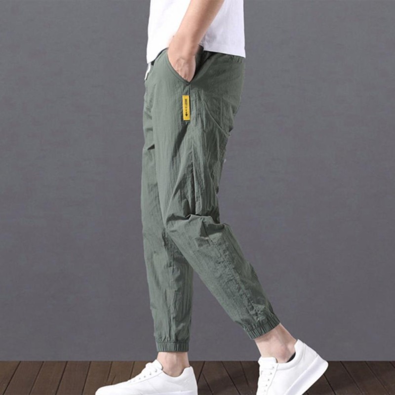Men Sweatpants Spring Mid-waisted Elasticity Loose Breathable Trousers Daily Wear Drawstring Cropped Nine-pants Everyday Life