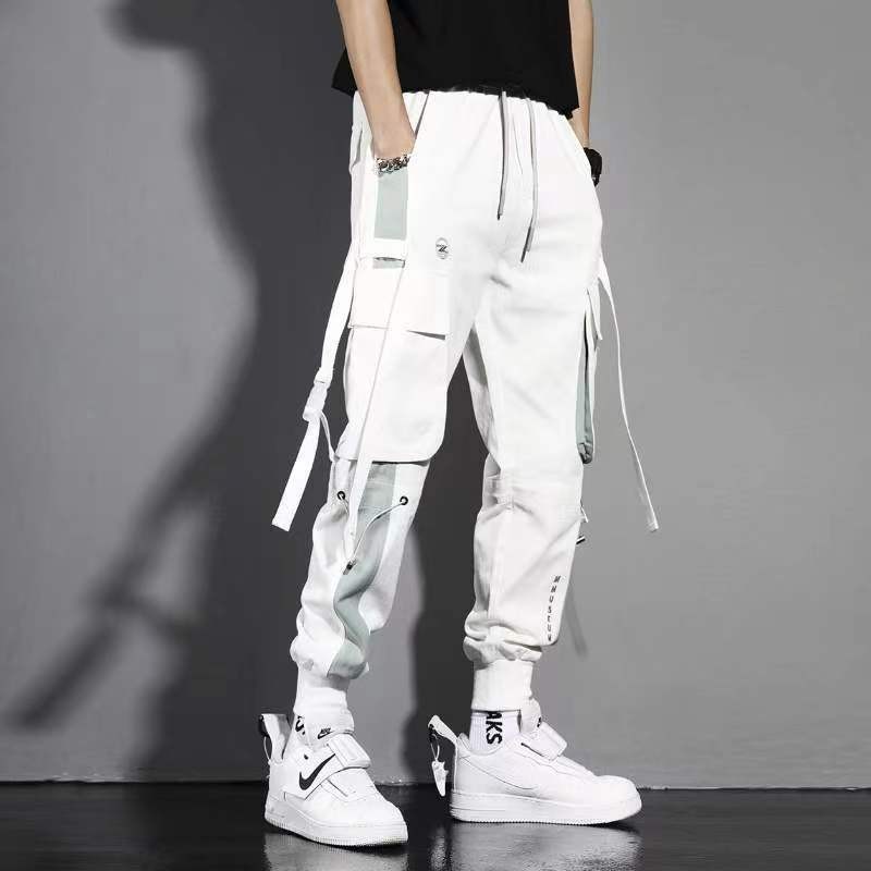 Classic Streetwear Casual Men Ribbons Harem Jogging Pants Male Slim Fit Spring Cargo Pants Multi-Pockets Women Trousers Jo