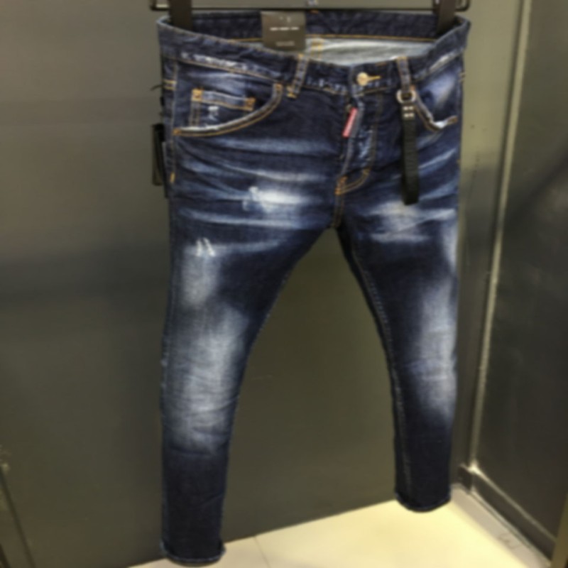 2023 Autumn New style Denim Pants for Men d2 Water Wash Dark Blue Slim Fit Feet Slightly Elastic Full length Monkey