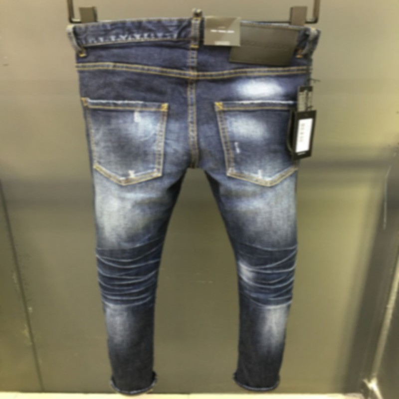 2023 Autumn New style Denim Pants for Men d2 Water Wash Dark Blue Slim Fit Feet Slightly Elastic Full length Monkey