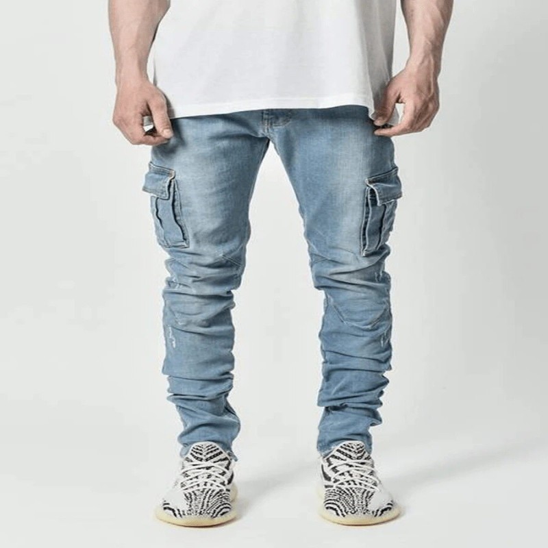 Jeans Men Pants Casual Cotton Denim Trousers Multi Pocket Cargo Jeans Men New Fashion Denim Pencil Pants Side Pockets Cargo