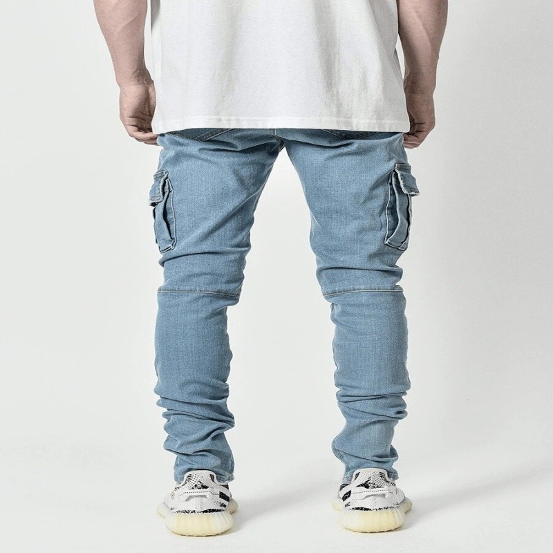 Jeans Men Pants Casual Cotton Denim Trousers Multi Pocket Cargo Jeans Men New Fashion Denim Pencil Pants Side Pockets Cargo