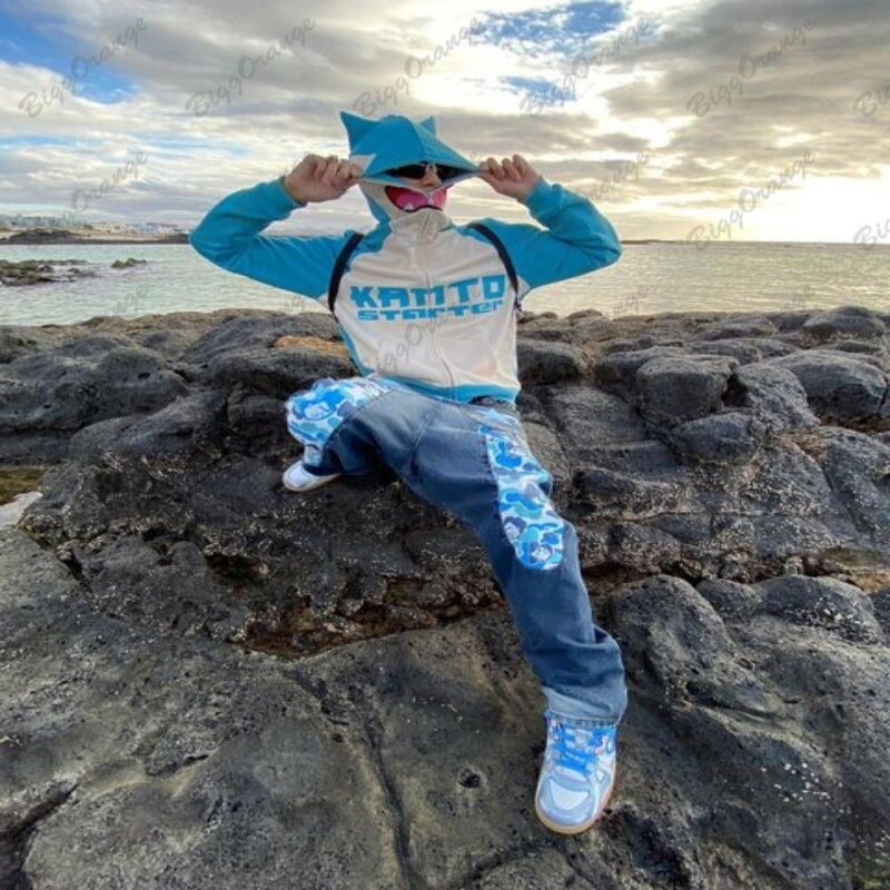 American teen street style camouflage patch jeans men niche explosive cargo pants high street y2k winter thick jeans