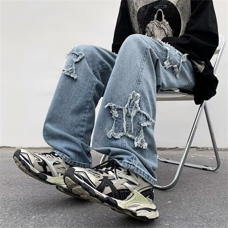 Y2K 2023 New Fashion Star Towel Embroidery Brown Baggy Men's Jeans Pants Y2K Clothes Straight Hip hop cotton Pants Long Pants