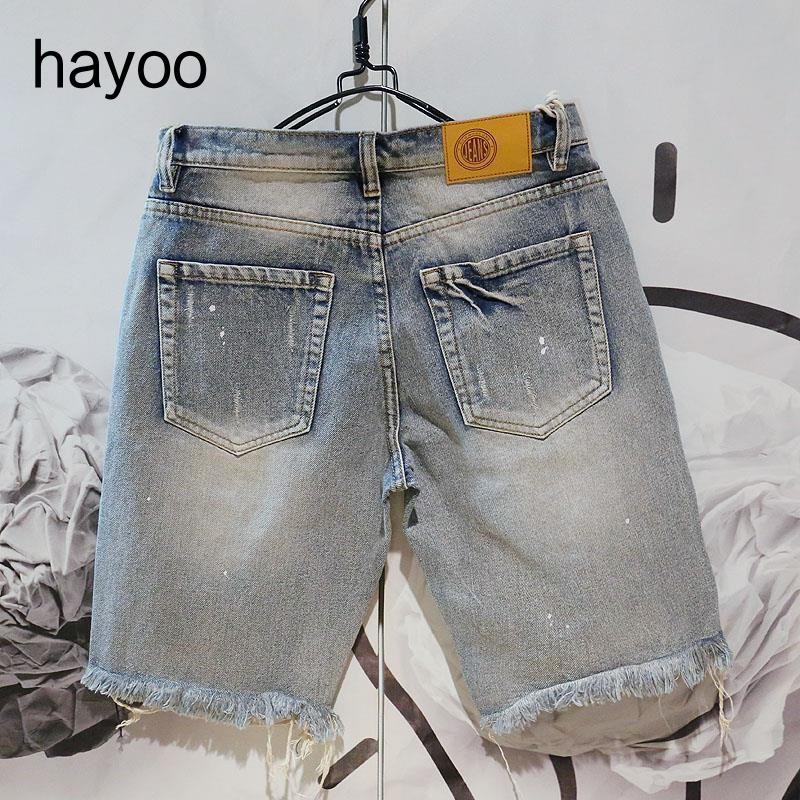 Men's Korean style ripped personalized inner lining washed denim shorts summer stitching five-point jeans