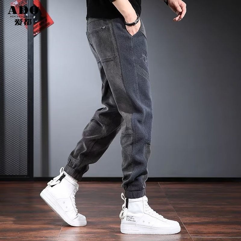 2023 Core Velvery Pants Male Spring Autumn New Loose Bouncing Big Sweet Pants Boys Sports Sports Casual Trunk Pants