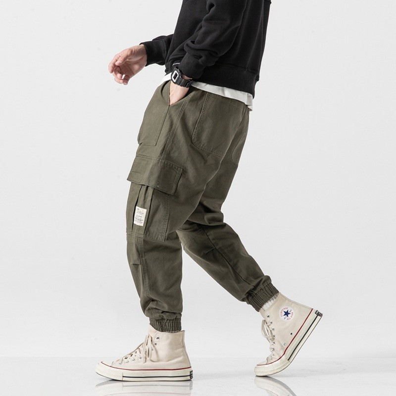 Men Letter Graphic Utility Pocket Drawstring Waist Joggers Pant Elastic Military Trousers Autumn Casual Fit Tactical Cargo Pants