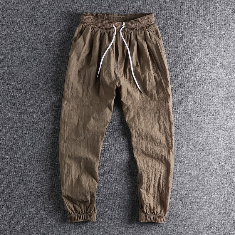 2023 Pleated texture thin breathable men's casual pants Japanese fashion summer Capris Harlan Pants Large 932