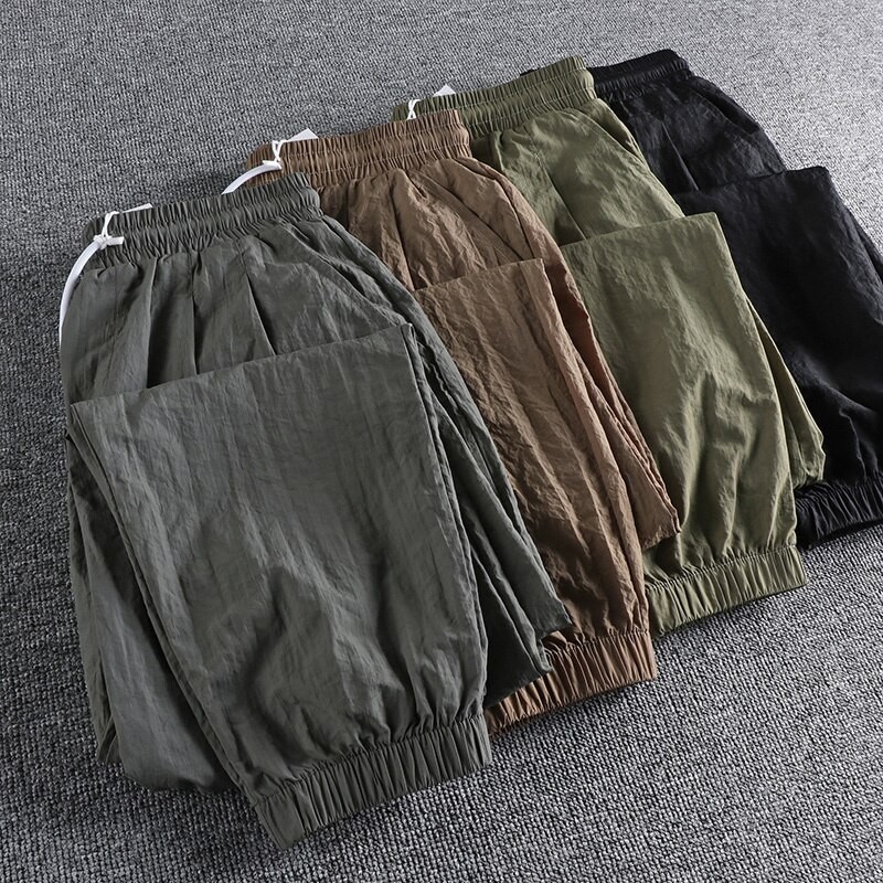 2023 Pleated texture thin breathable men's casual pants Japanese fashion summer Capris Harlan Pants Large 932