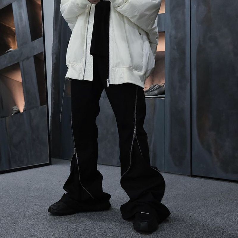 High Quality Luxury Multi-Zip Pants Black Denim Hip-Hop Pant Flared Jeans Man Trousers