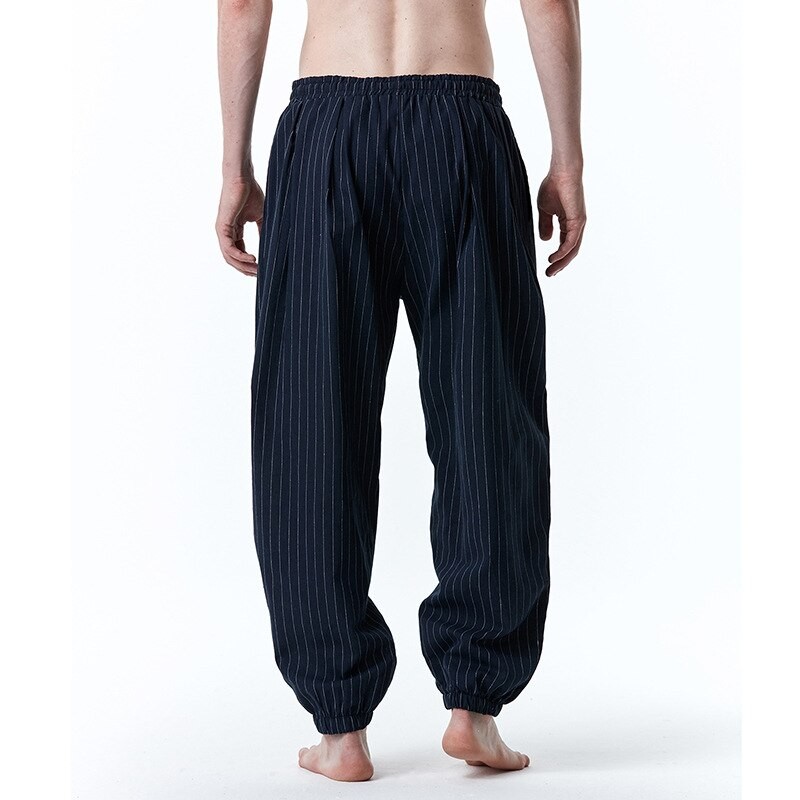 Mens Black Striped Casual Pants Lightweight Elastic Waist Summer Loose Yoga Beach Pants Trousers Men Streetwear Casual Clothing