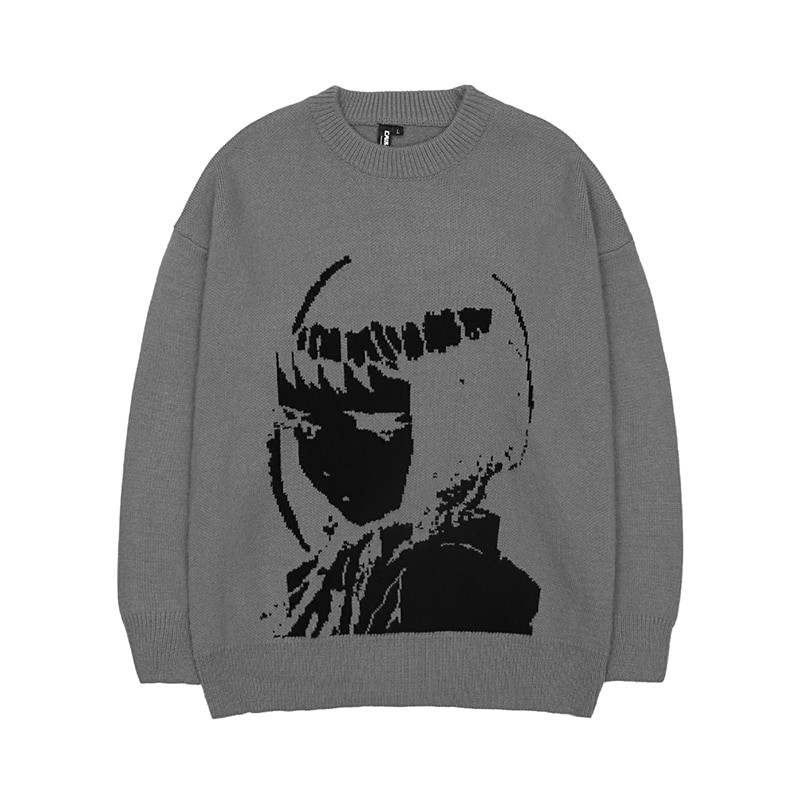 Harajuku Handsome Pullover Sweaters Oversized Japanese Anime Cartoon Men and Women Print Knitted Sweater Baggy Long Sleeves Tops