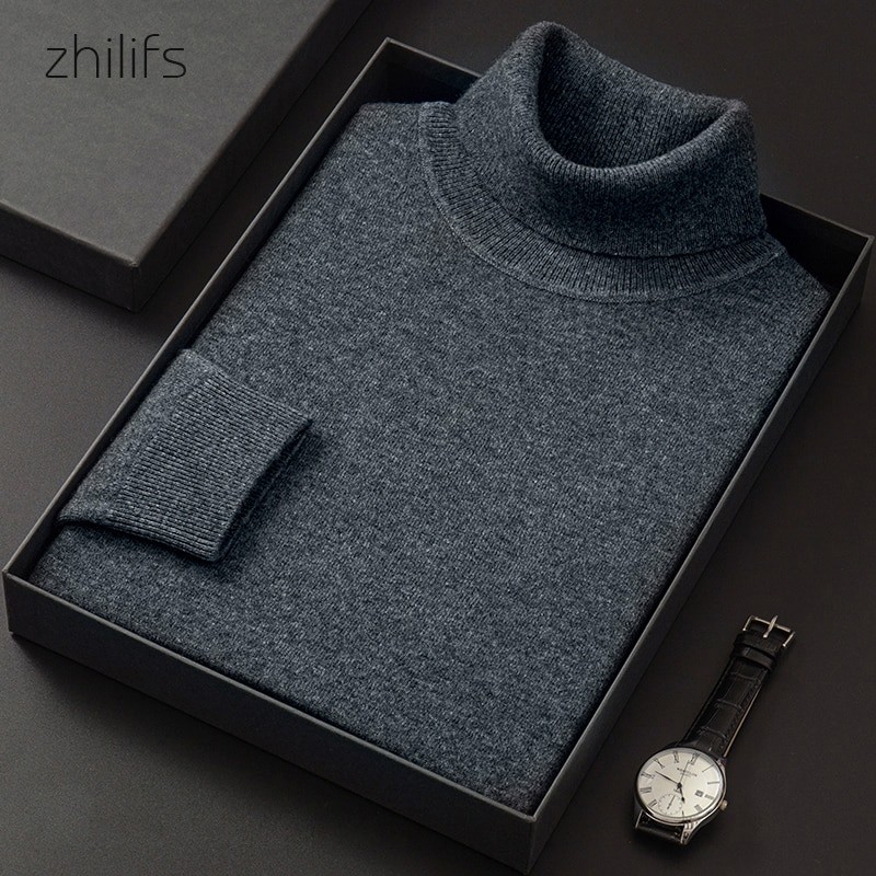 Men's Turtleneck Sweater Autumn Winter Men's Rollneck Warm 100 Merino pure wool Knitted  Sweater Keep Warm Men Jumper