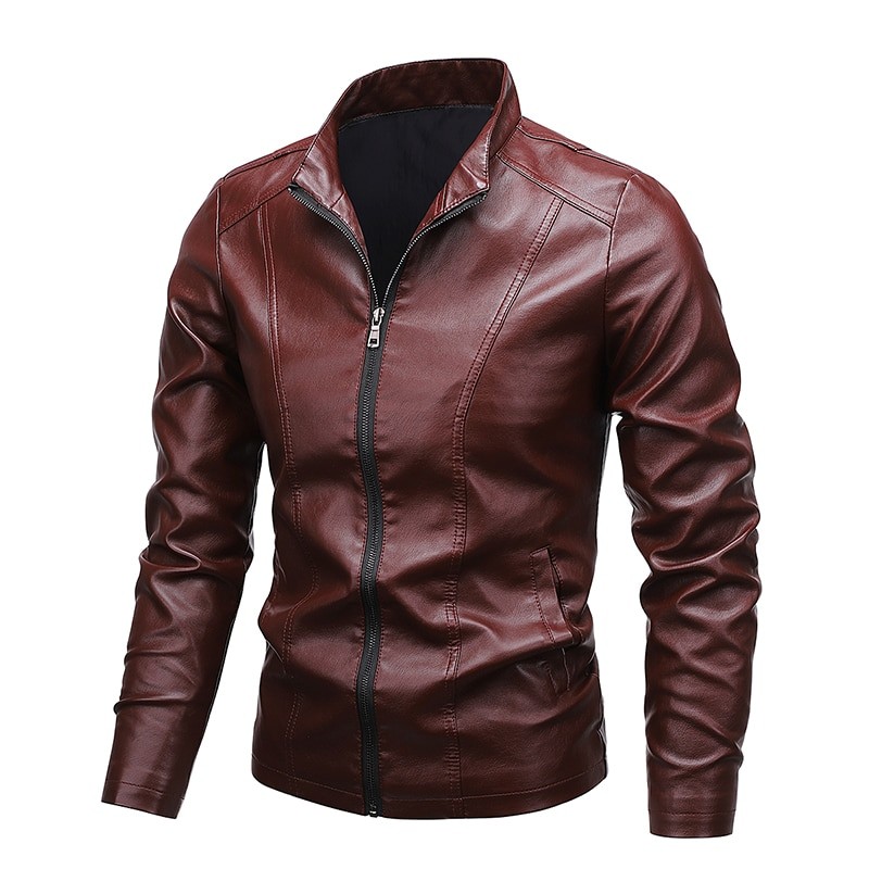 APPEARWAY Spring Autumn Leather Jacket Men Stand Collar Slim Pu Leather Jacket Motorcycle Coat Male Moto Biker Leather Coat