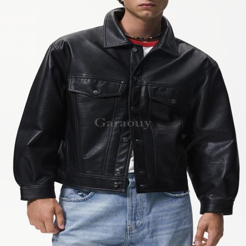 2022 Autumn Men Faux Leather Motorcycle Jacket Male Loose Lapels Coat PU Chaquetas Streetwear Jaqueta Masculina Casacos