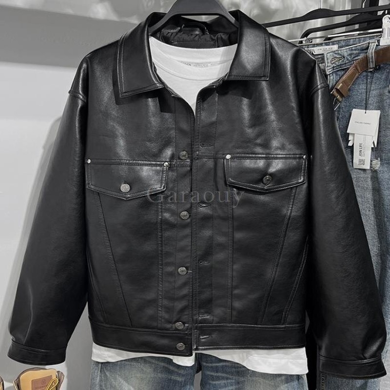 2022 Autumn Men Faux Leather Motorcycle Jacket Male Loose Lapels Coat PU Chaquetas Streetwear Jaqueta Masculina Casacos