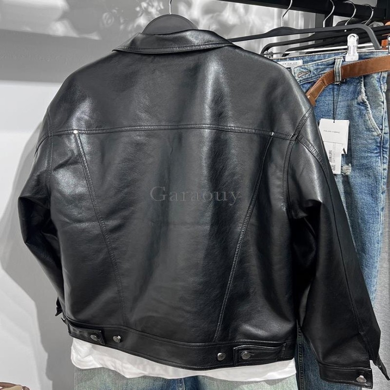 2022 Autumn Men Faux Leather Motorcycle Jacket Male Loose Lapels Coat PU Chaquetas Streetwear Jaqueta Masculina Casacos