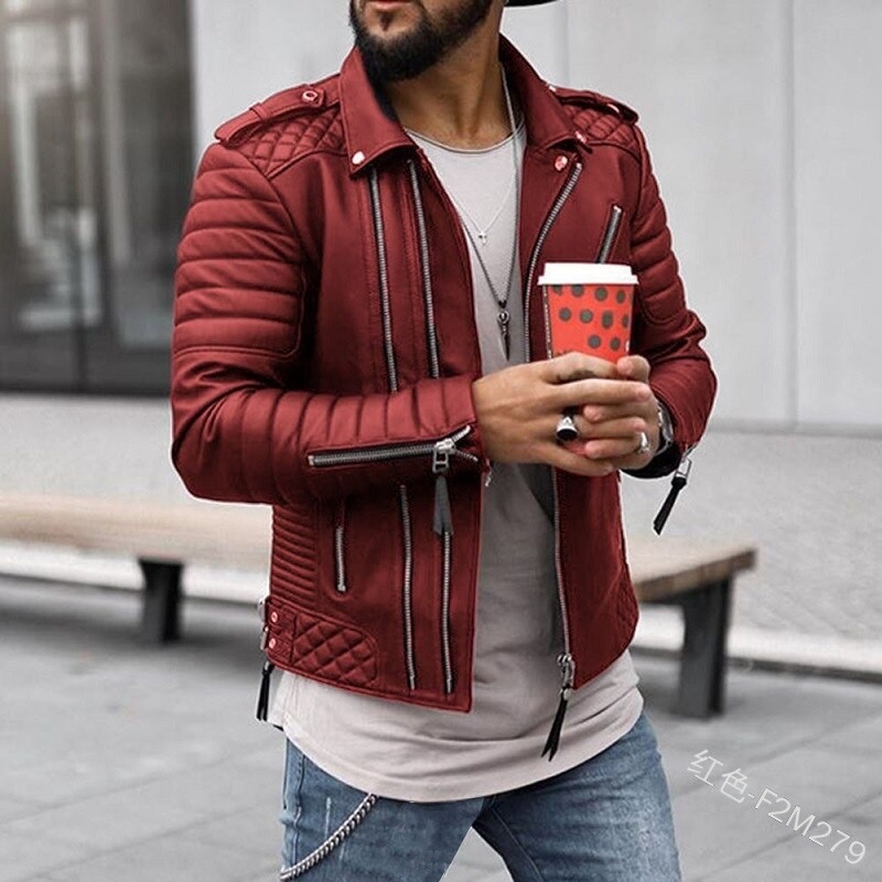 Bodyconclothes Men's Coat Autumn Winter Men's Route Padded Lapel Cotton Clothing Zipper Color Leather Coat Jacket Fashion Casual