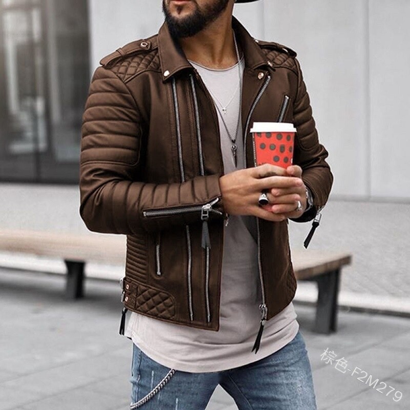 Bodyconclothes Men's Coat Autumn Winter Men's Route Padded Lapel Cotton Clothing Zipper Color Leather Coat Jacket Fashion Casual