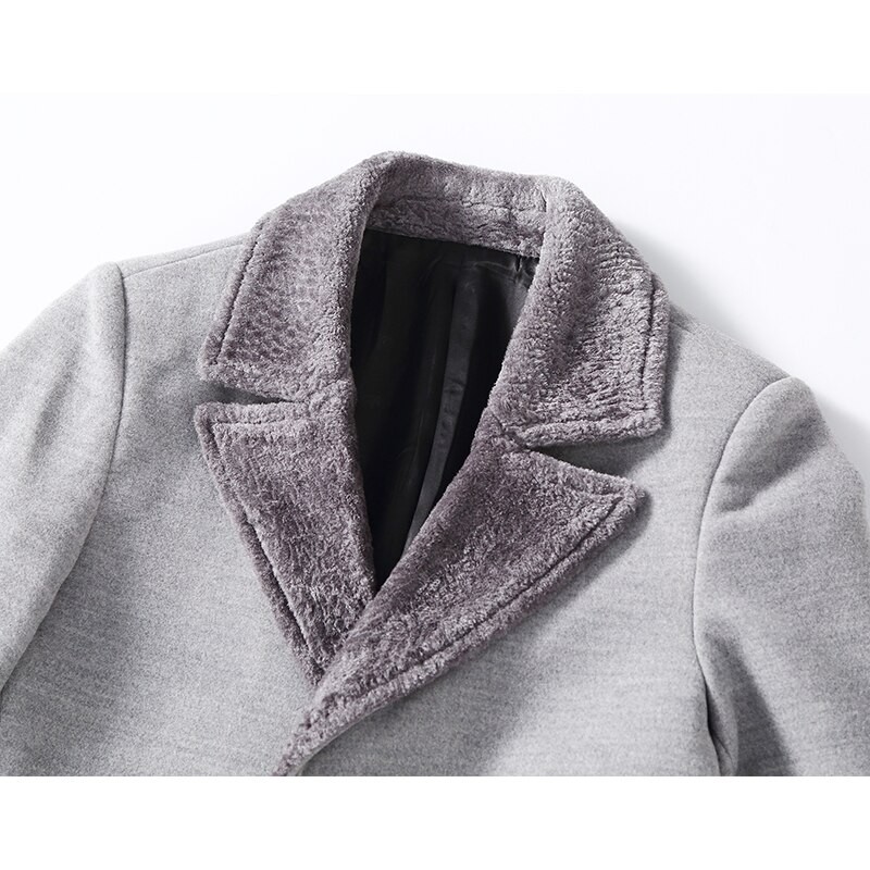 2023 Winter Men's Windbreaker Long Section Plus Velvet Warm Coat Jacket Fashion Slim Fur Collar Solid Color Woolen Coat Size 5XL