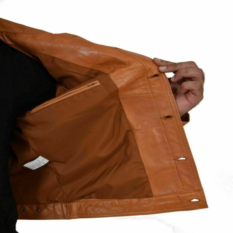 New Stylish Men Tan/Brown Vintage Lambskin Leather Jeans Style Jacket