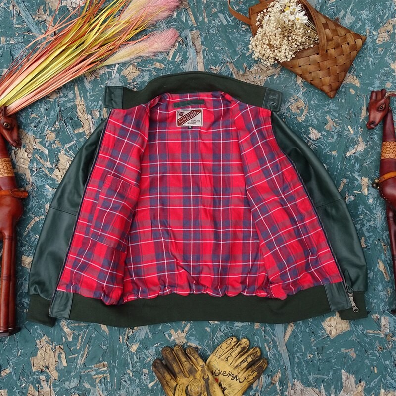 Free shipping.Italian calf leather jacket.green classic G9 style cowhide coat.quality soft real leather.fashion young leather