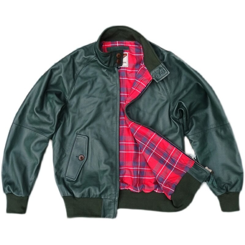 Free shipping.Italian calf leather jacket.green classic G9 style cowhide coat.quality soft real leather.fashion young leather