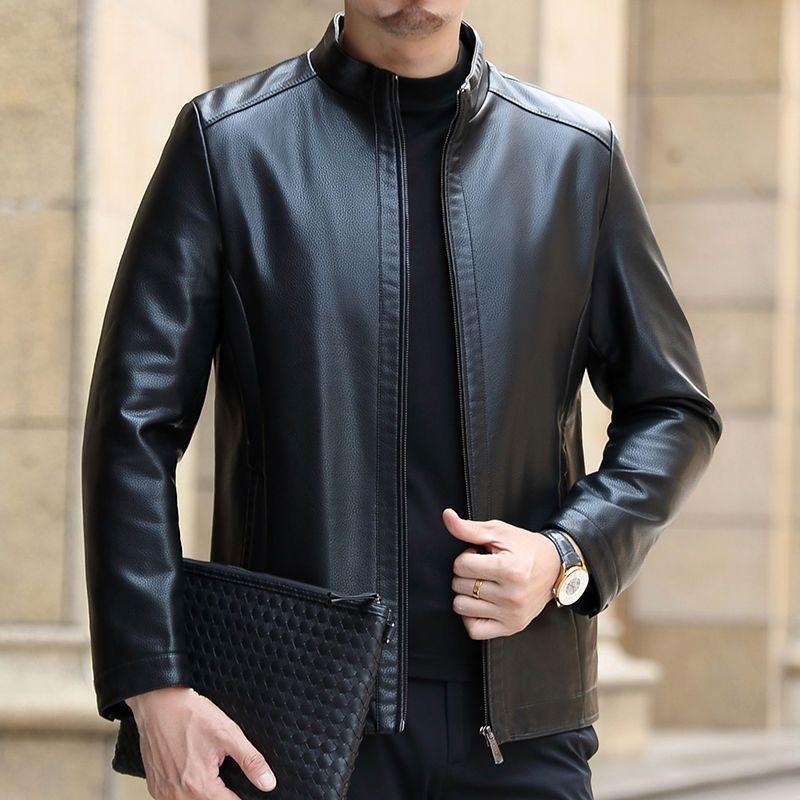 Spring Autumn Men Genuine Cow Leather Jackets Solid Color Men Leather Coats