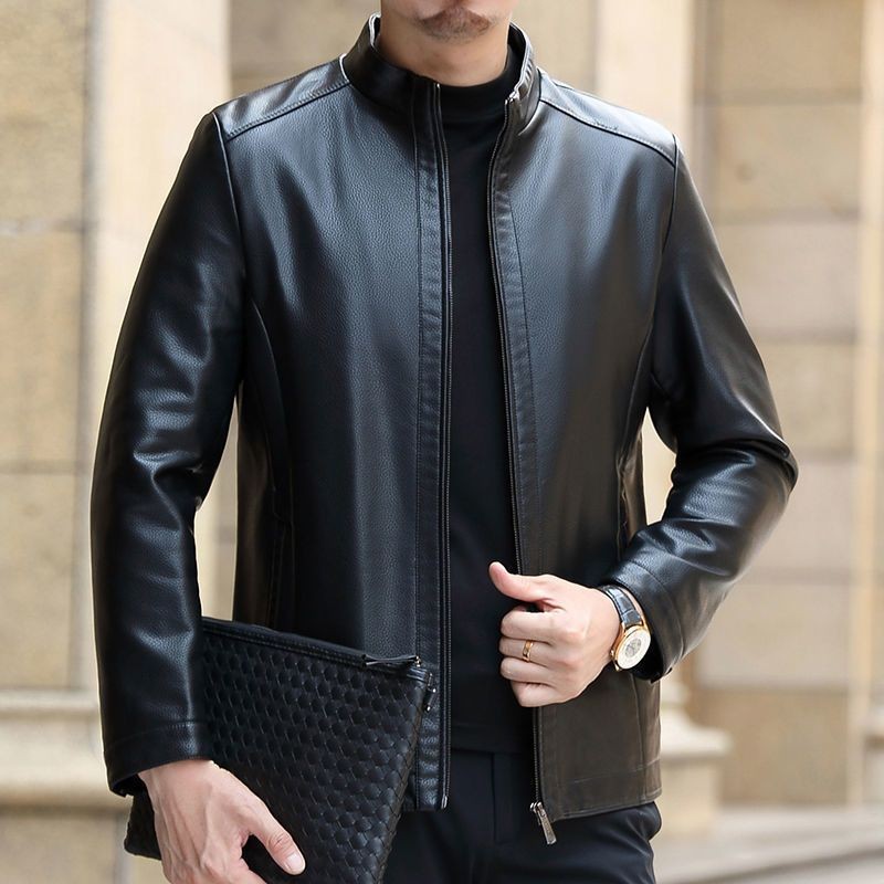 Spring Autumn Men Genuine Cow Leather Jackets Solid Color Men Leather Coats