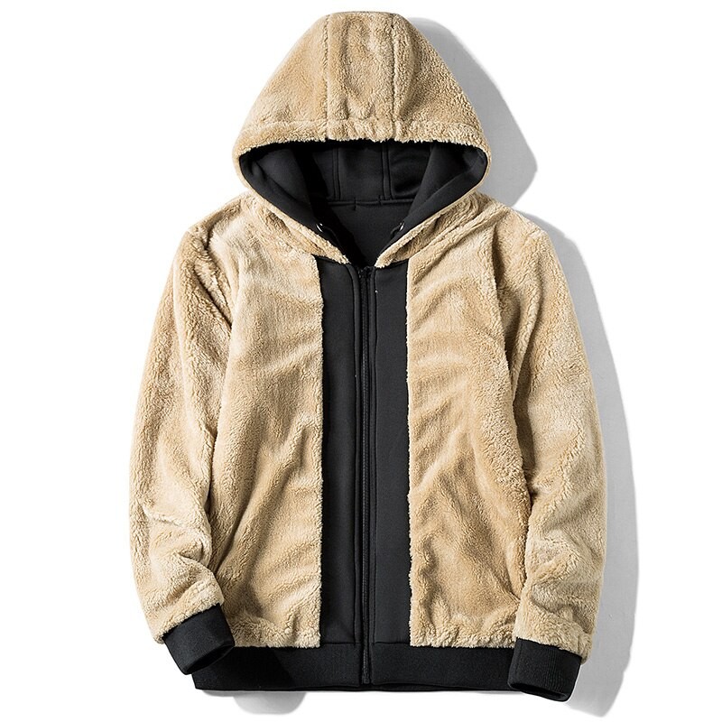 2021Winter Men's Hooded Sweater Plus Fur Sportswear Hoodie Zipper Simple Trend Thick Lamb Cashmere Fashion Men's Jacket M-4XL