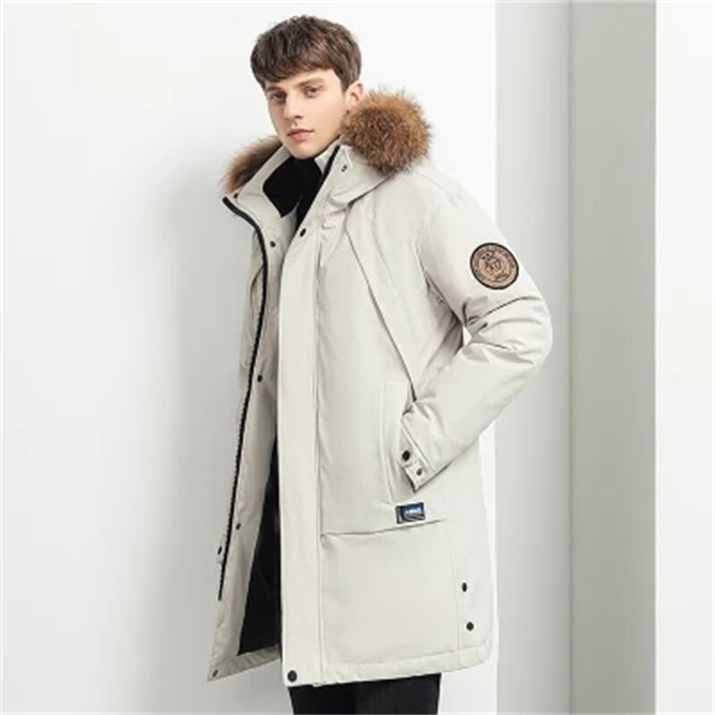 Men Duck Down Jacket Winter Long Thick Warm Fur Collar Coats Casual Mens Outdoor Windproof Parkas Casaco De Inverno Masculino