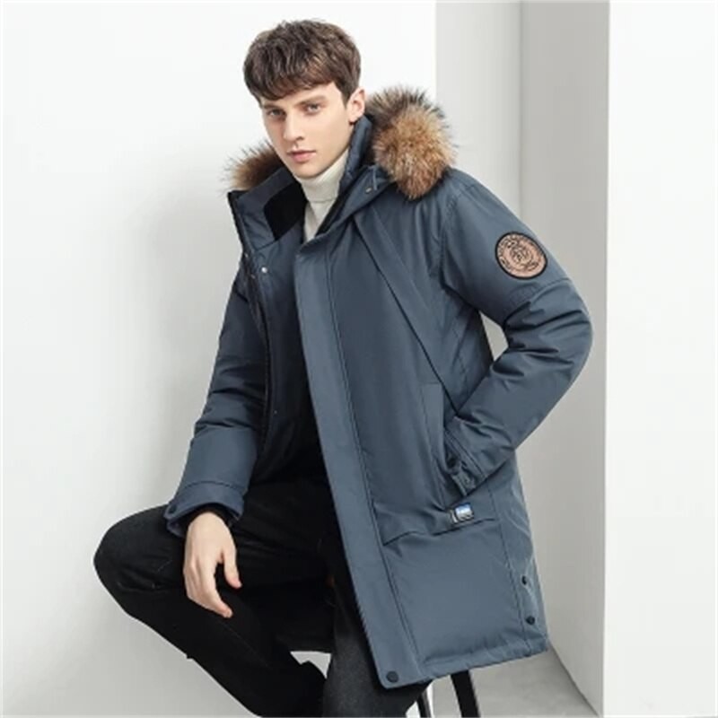 Men Duck Down Jacket Winter Long Thick Warm Fur Collar Coats Casual Mens Outdoor Windproof Parkas Casaco De Inverno Masculino