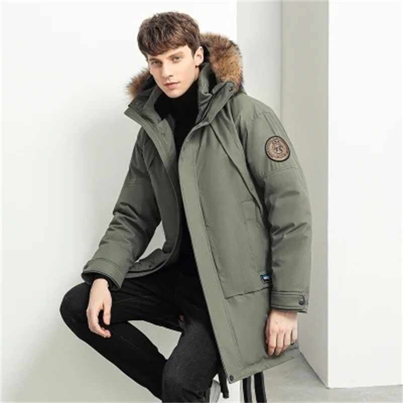 Men Duck Down Jacket Winter Long Thick Warm Fur Collar Coats Casual Mens Outdoor Windproof Parkas Casaco De Inverno Masculino
